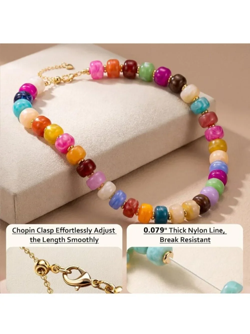 Anthropologie Rainbow Beaded Necklace with Pink Heart Pendant_3